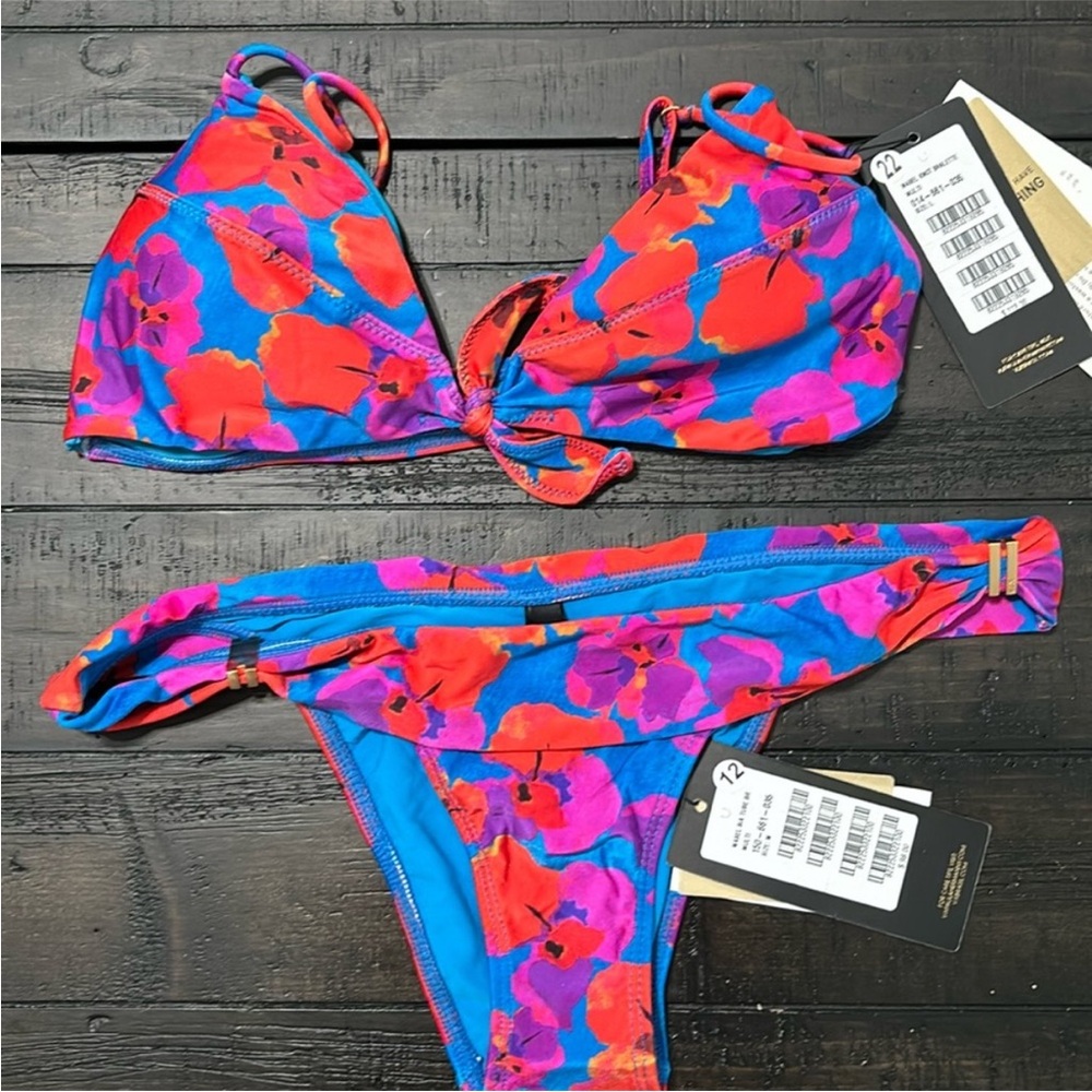 Vix, Red, blue, purple, Floral Bikini Set, size Large, NWT